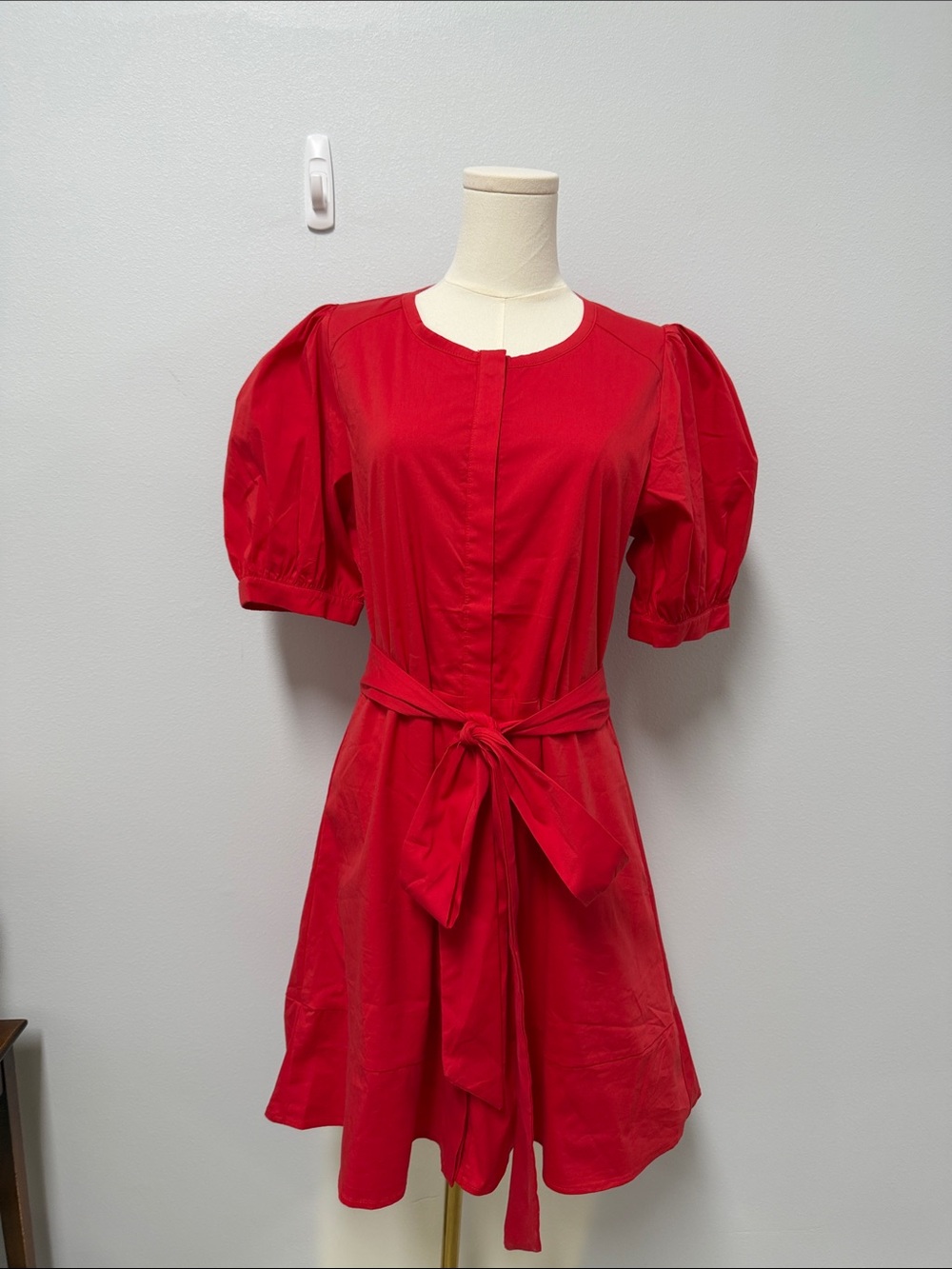 Addison Bay Red Puff-Sleeve Tie-Waist Mini Dress